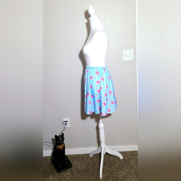 Womens Fancyqube Flamingo Swing Skirt Blue & Pink Elastic Waist Size Small NWT - Picture 4 of 6